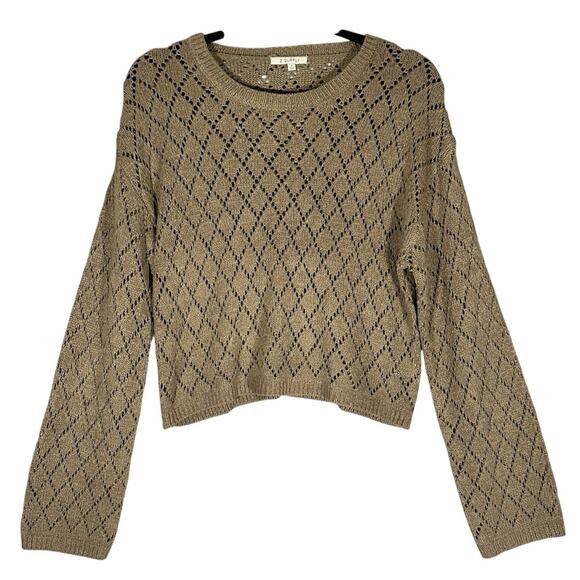 Z Supply Makenna Cropped Sweater Sz S Pointelle Diamond Knit Neutral Minimalist‎ - Picture 1 of 8